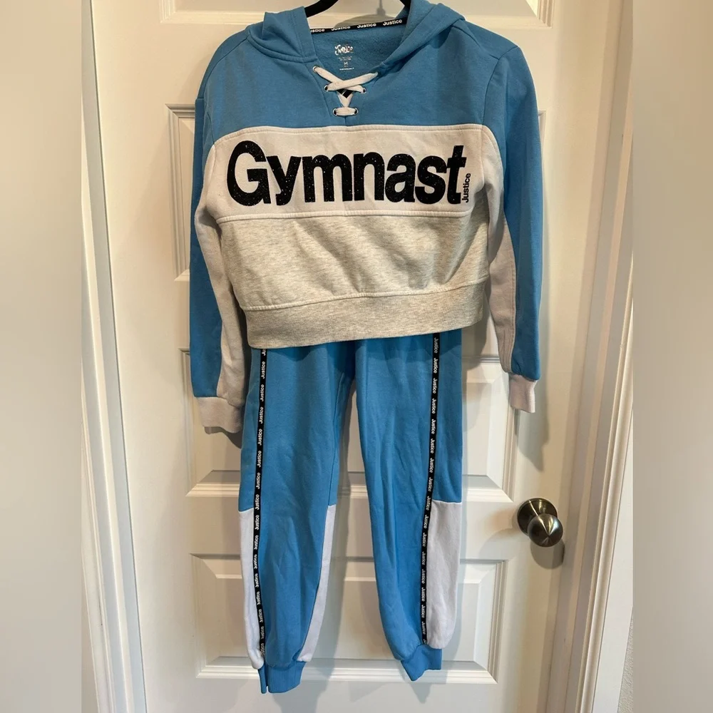 Justice Girls Medium Gymnast Hoodie & Joggers Set – Malibu Aqua - EUC